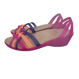 Crocs Isabella Huarache Rainbow Multi Color‎ Strappy Slip On Sandals Womens 6